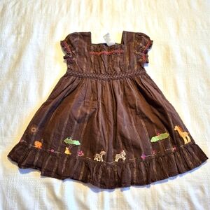 Gymboree girls size 2T Savannah Sunset line brown embroidered zoo animals dress